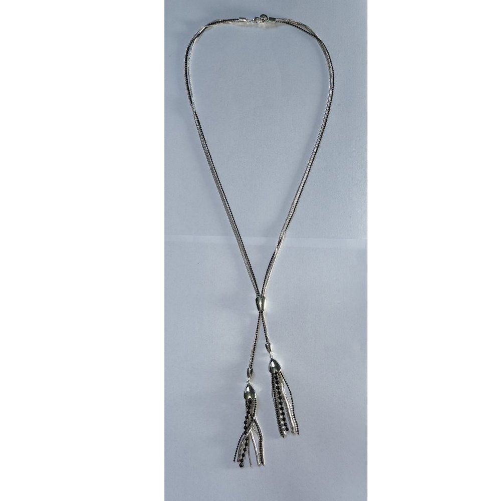 Silver and black knot tassel necklace